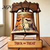 Halloween Theme Gifts Vintage Wooden Bell Decor, Rustic Farmhouse Shelf Sitter with Showcase Ornaments Metal Wood Stand, Tabletop Centerpiece