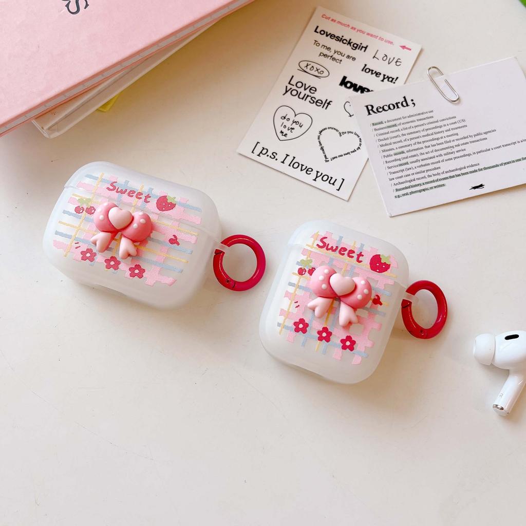 Матовый чехол для наушников с милым 3d рельефным бантом, вишней и клубникой для Apple Airpods 1 2 Pro 3 2nd, беспроводная Bluetooth зарядная коробка, капа
