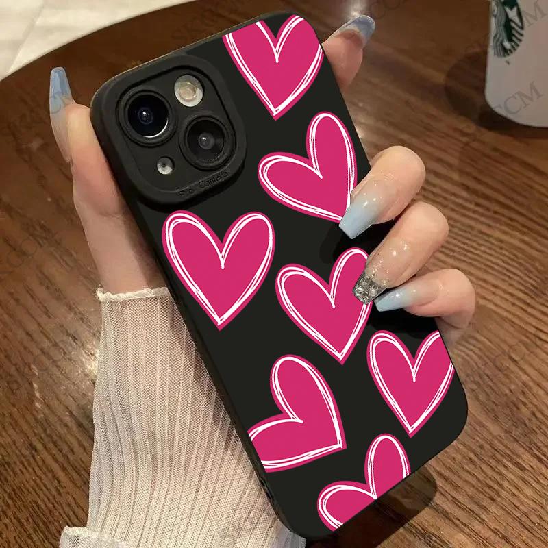 Роскошный красный чехол для телефона с сердечком любви из мягкого силикона для iPhone 15 14 13 12 11 Pro Max Mini XR X XS Max 7 8 Plus матовая задняя крышка