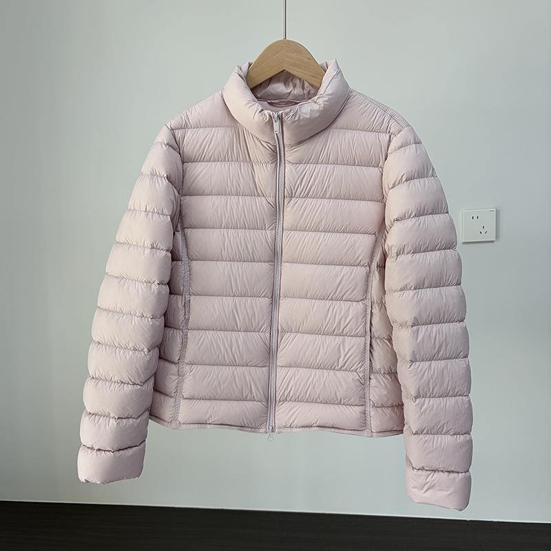 New thin short stand-up collar ribs down jacket women's winter white duck down solid color warm jacket