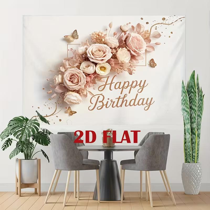 2D Happy Birthday Floral Backdrop Butterfly Party Background