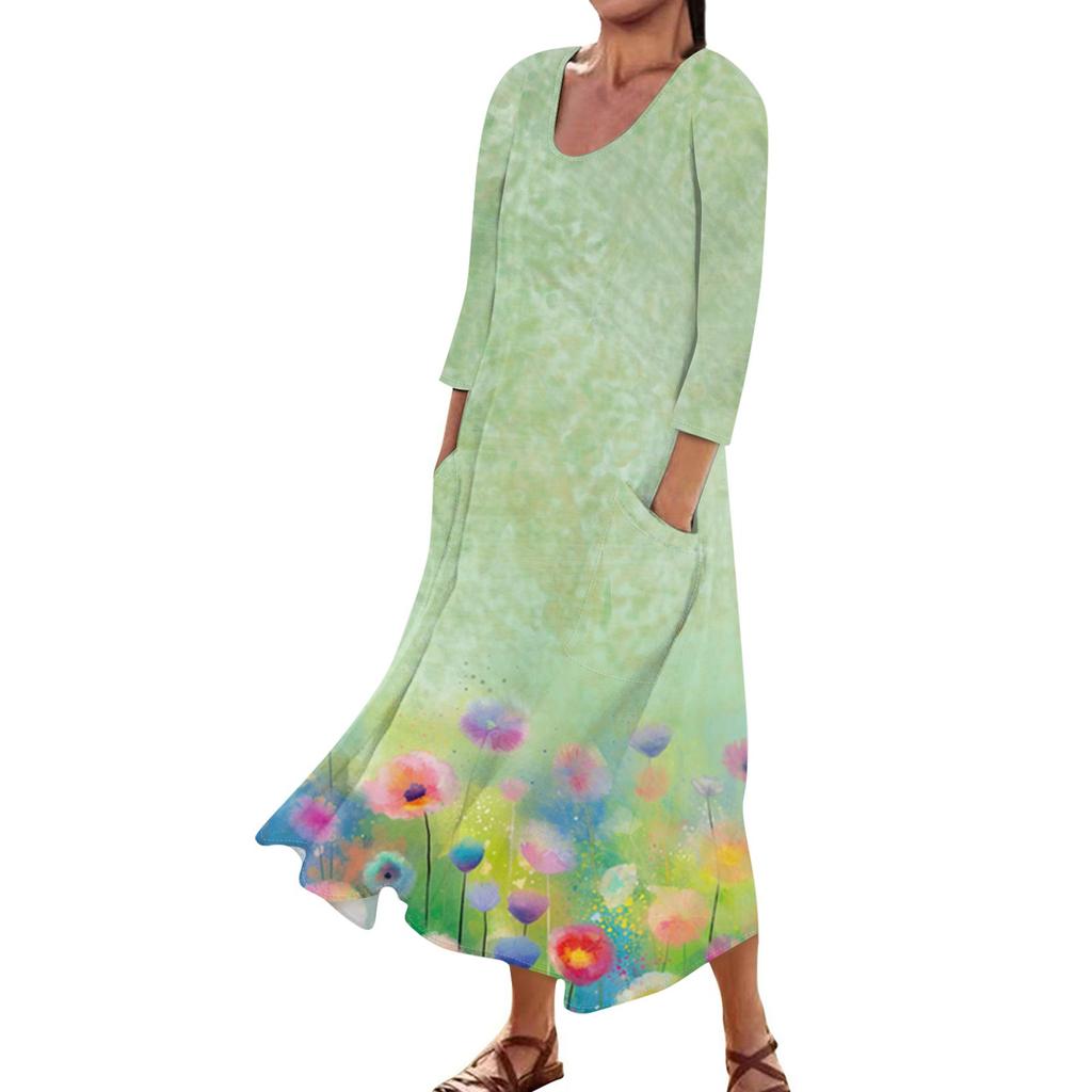 Платье для женщин, весеннее повседневное модное платье в стиле бохо с рукавами 3/4 для праздника, большого размера