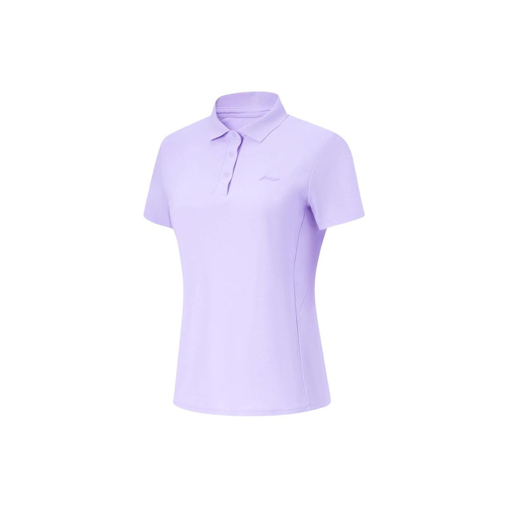 Li-Ning Cool And Refreshing Solid Color Short Sleeve Polo Shirt Women Tops Lilac-Purple APLU128-5