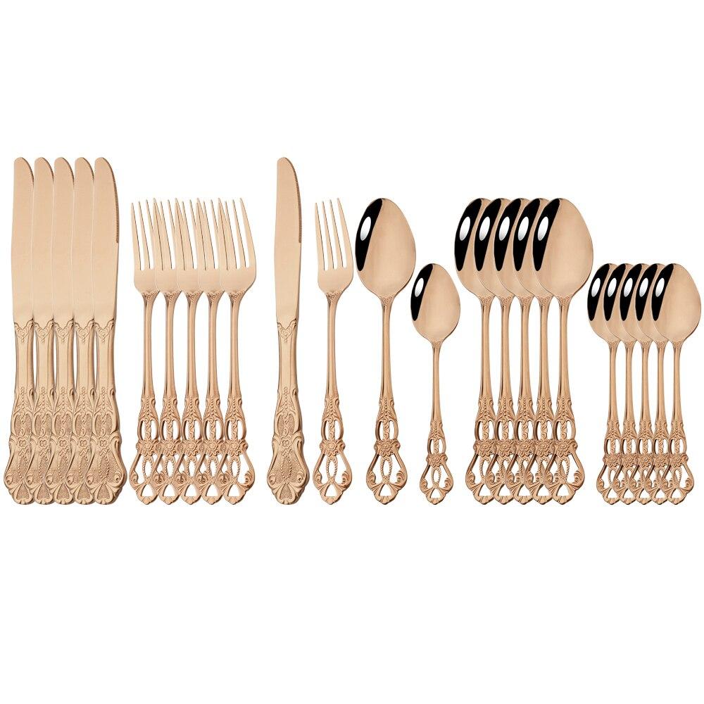 24 шт./6 комплектов королевской посуды, набор из нержавеющей стали, винтажные ложки, вилки, ножи, домашняя кухня, западный ужин, столовое серебро, посуда, подарок