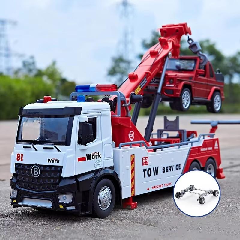 ABAE1 1/18 Extended Version Alloy Dust Transport Hook Truck Car Model Toy Sound Light Truck Vehicle Models Decoration Present Boy Gift