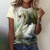 Swan Print Women's T-Shirts Fashion Casual Women Plus Size Short Sleeve O-Neck Female Harajuku Clothing 2025 Summer