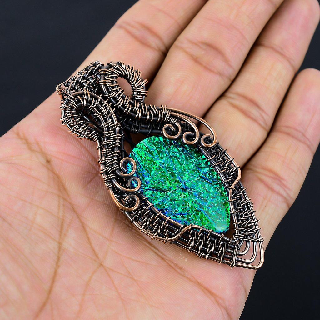 Австралийский тройной опал, драгоценный камень, чистая медная проволока, обернутая подвеской ручной работы, ювелирные изделия