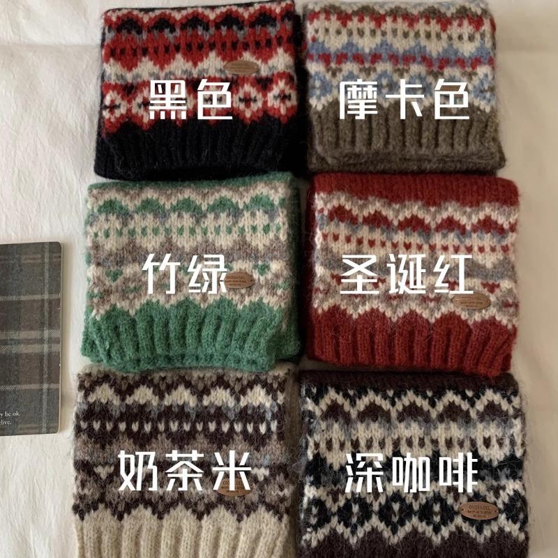 Зеленое Рождество~ Ретро жаккардовый шарф Fair Isle Женский Зимний Новый Теплый Утолщенный Вязаный Шарф