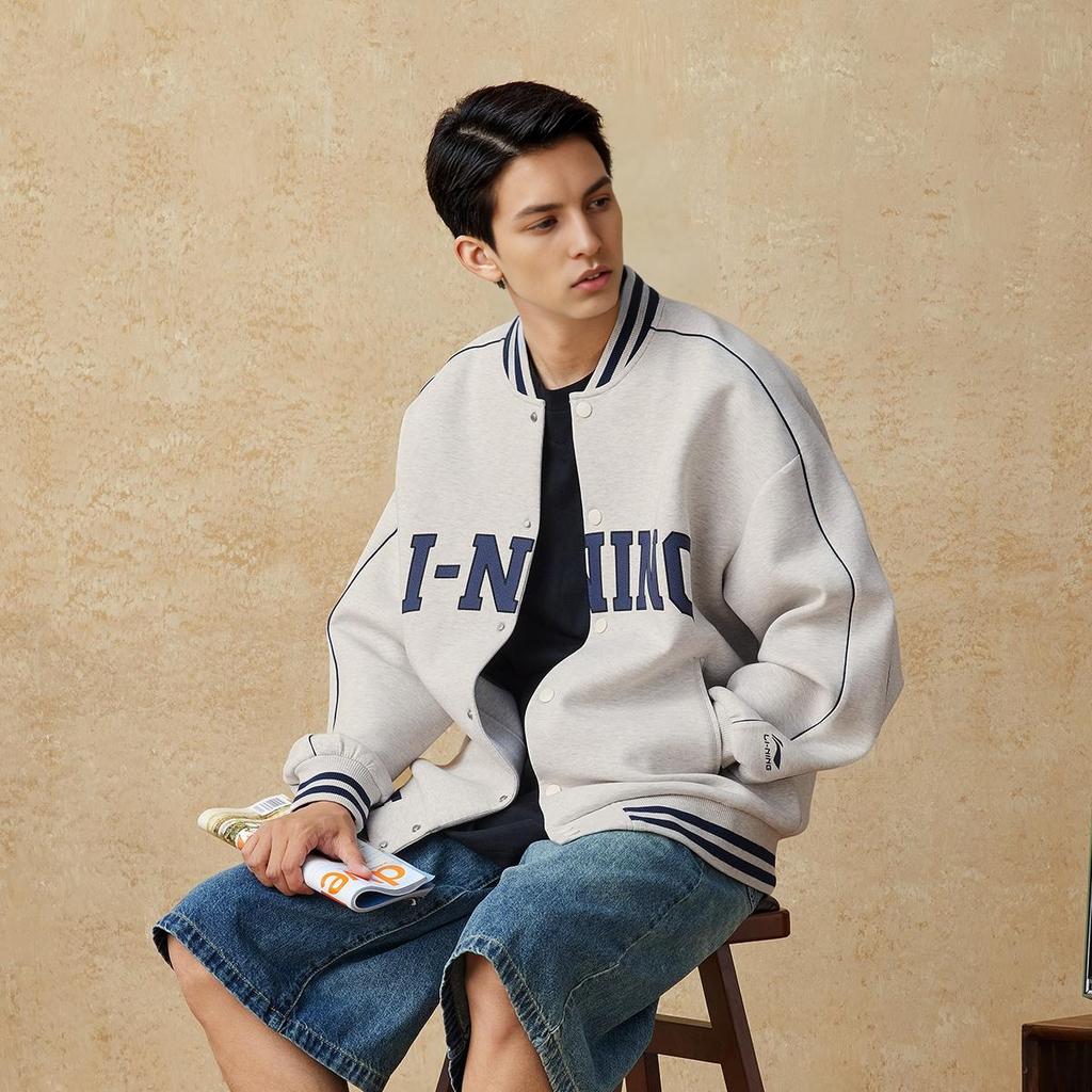 Li Ning Sports Lifestyle Series American Trend Retro Baseball Cardigan Push Up Удобная повседневная толстовка унисекс AWDUF67-3