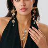 Ingemark Elegant Petal Flower Long Tassel Pendant Necklace Piercing Drop Earrings for Women Wedding Bridal Daily Jewelry Set