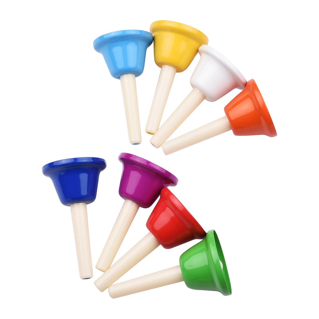 8pcs Colorful Handbell 8 Note Diatonic Metal Hand Bells Set Tinkle Bells Percussion Instrument