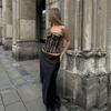 Cross-Border 2024 European and American Style Autumn New Women's Fashion Solid Color Slim-Fit Street Fashion Off-Shoulder Backless Tank Top