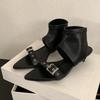 Fashion Fashion Pointed Toe Metal Buckle Brand Modern Boots Women Sexy Open Toe Kitten Heel Design Summer Boots Elegant Women Ankle Boot