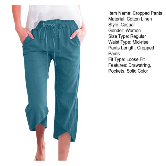 Женские укороченные брюки с эластичной резинкой на талии, свободный покрой, однотонные брюки свободного кроя длиной до середины голени