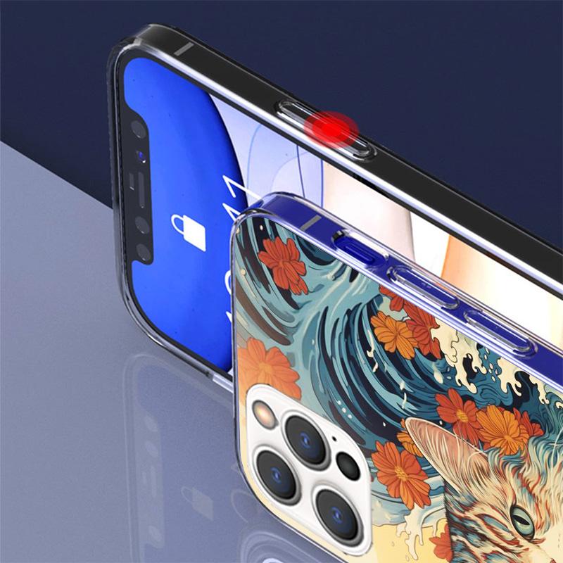Аниме Кот Морская Волна Эстетичный Чехол для Телефона Для iPhone 16 17 Air 15 14 Pro Max 16E Чехол для Телефона 13 Mini 12 11 7 SE 8 Печать Patte