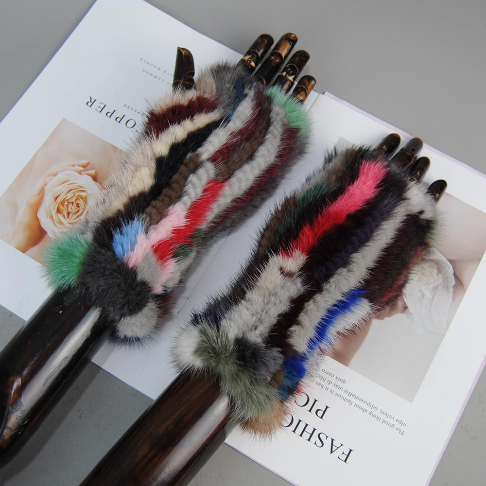 Новые стильные женские зимние перчатки из натурального меха норки 100% натуральные теплые перчатки без пальцев из меха норки для девочек вязаные варежки из натурального меха норки