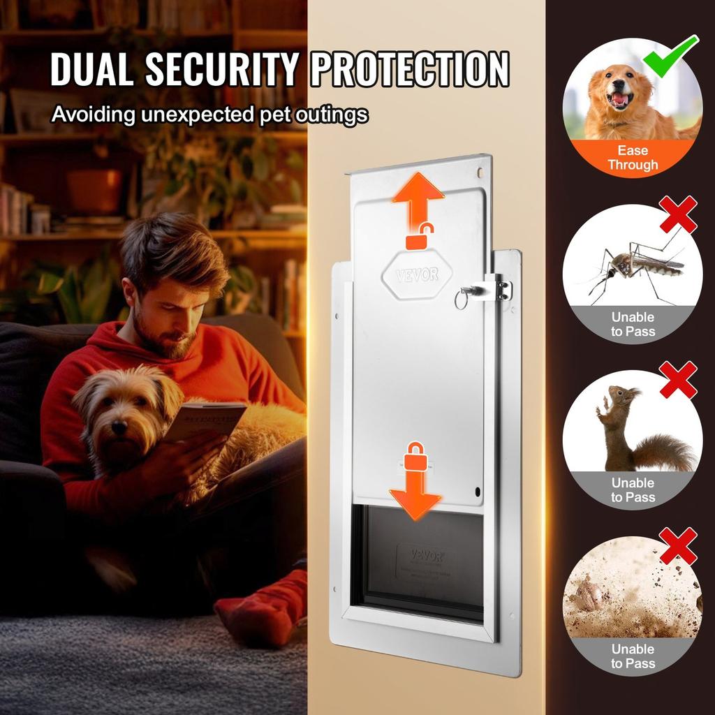 Pet Door for Wall with Lock and 3 Magnetic Flap System Metal Frame Small
