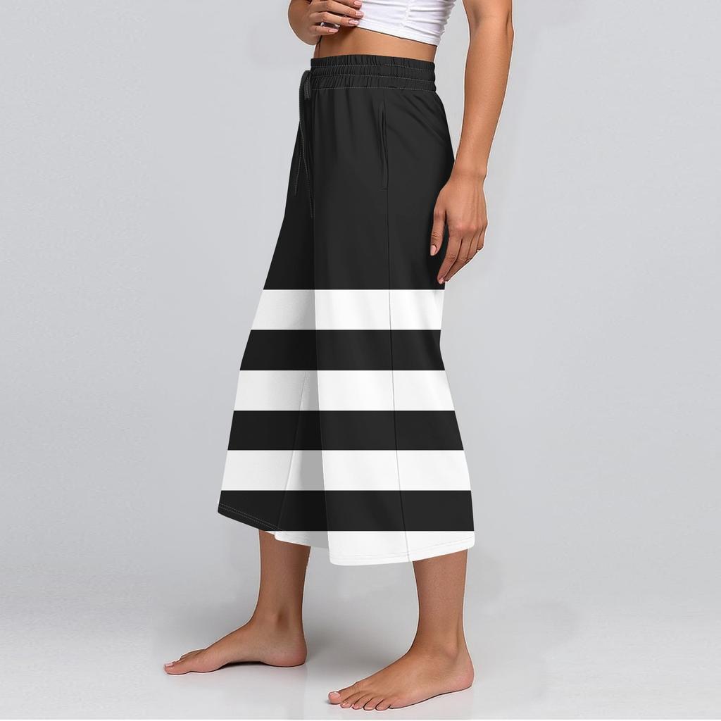 Женские летние повседневные спортивные брюки с высокой талией и принтом, укороченные брюки свободного покроя