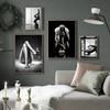 Black White Angel Wings Fashion Poster Nude Woman Wine Glass Canvas Print Painting Sexy Beautiful Girl Vintage Picture Home Deco