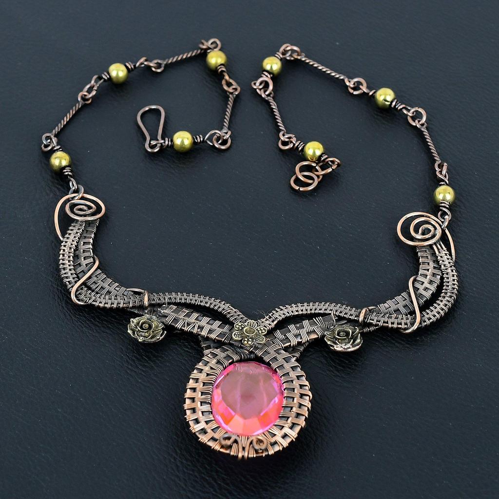 Pink Kunzite Necklace Handmade Jewelry, 999 Copper Wire Wrapped Necklace Designer Gemstone Jewelry Adjustable Chain Necklace Gift For Mom