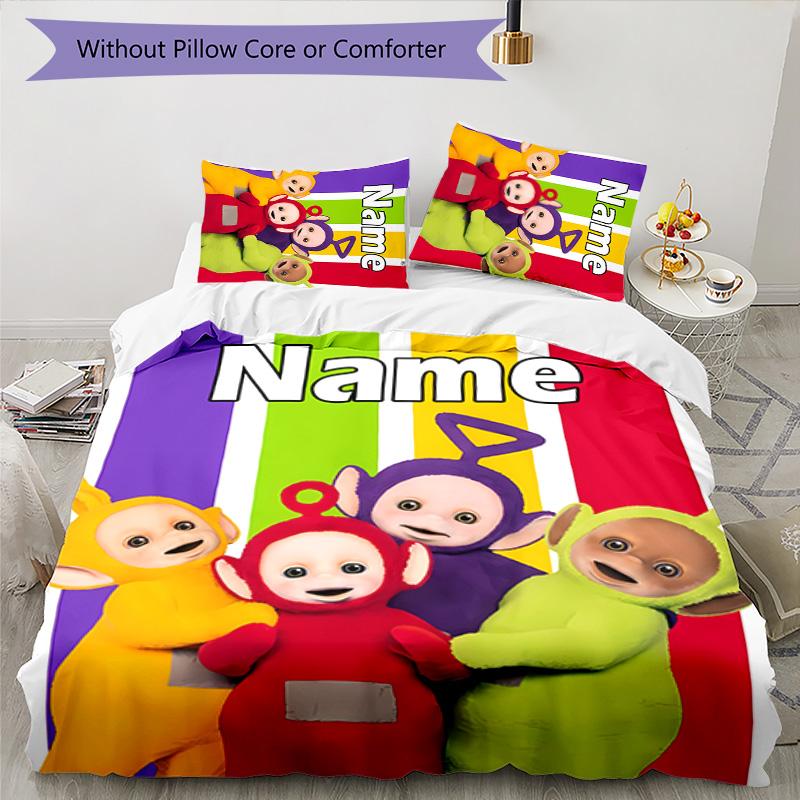 3pcs Teletubbies2 Cover Set - Personalized Name, HD Printed Bedding with 1 Cover and 2 Pillowcases - Perfect for Home Decor, Easy Care