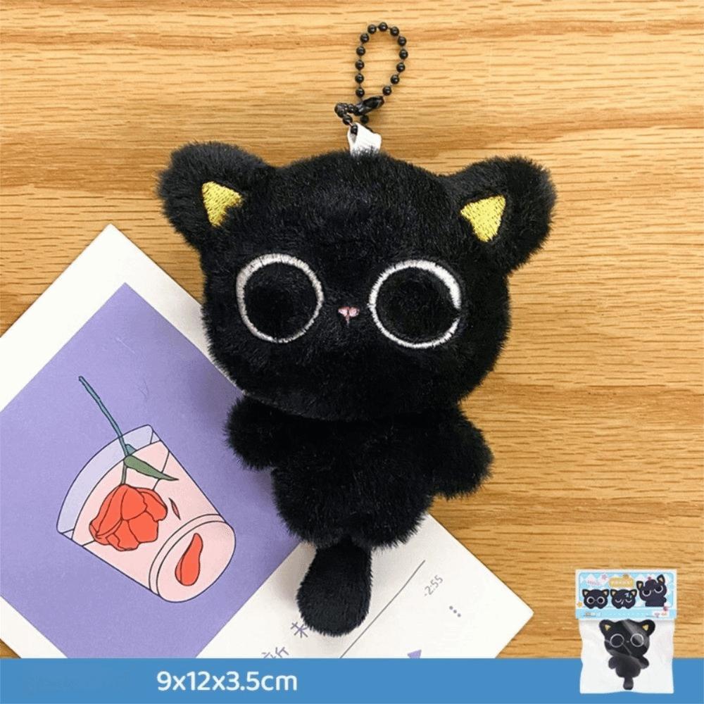 Stripe Scarf Black Cat Plush Keychain Soft Car Key Ring Doll Bag Pendant  School Bag Decoration
