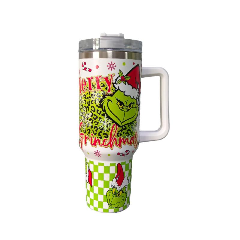 Термокружка Grinch из нержавеющей стали, 40 унций, с крышкой-поилкой и соломинкой, в современном зеленом дизайне