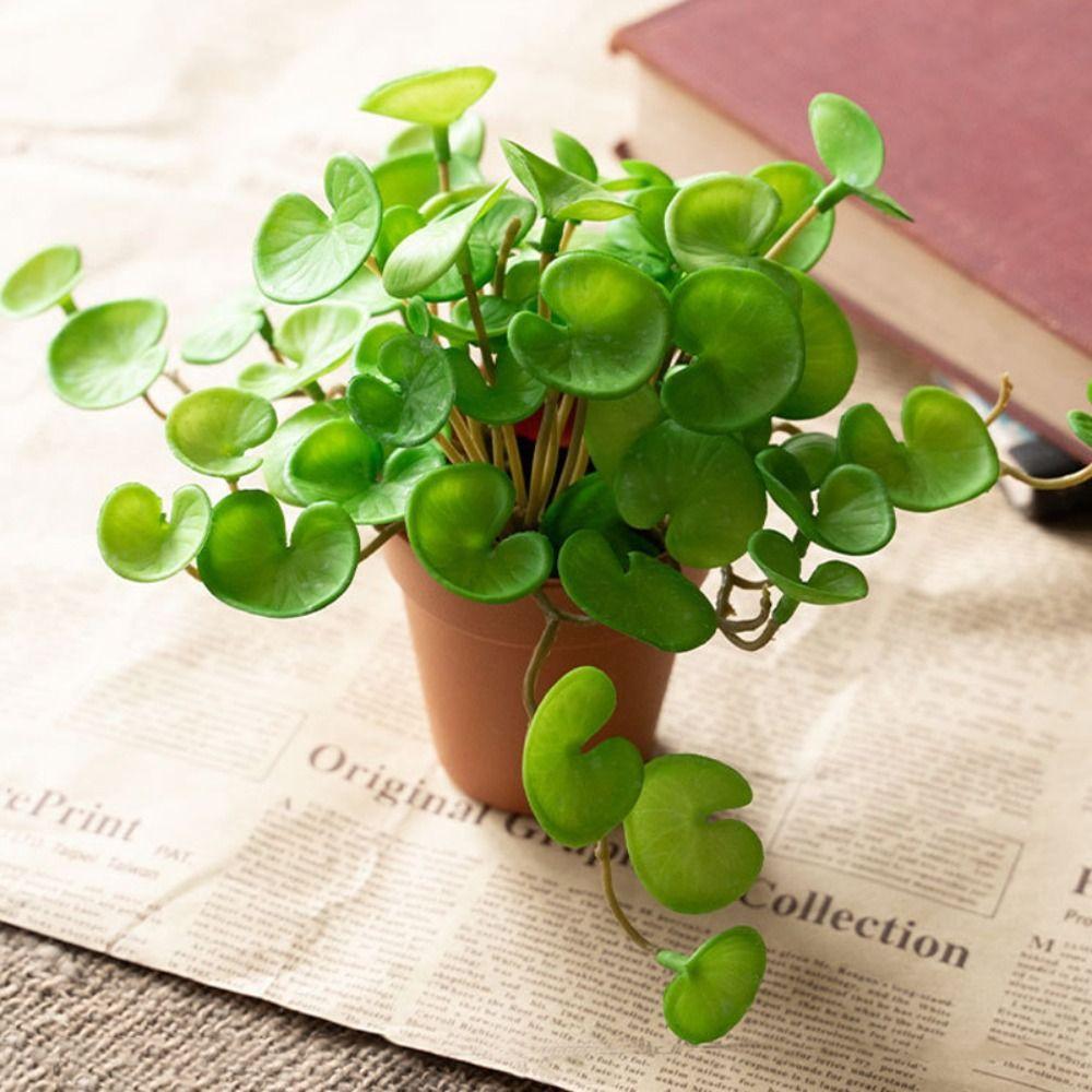 Porch Home Shop Office Decor Desktop Bonsai Simulation Plant Copper Coin Grass Fake Ivy Leaves
