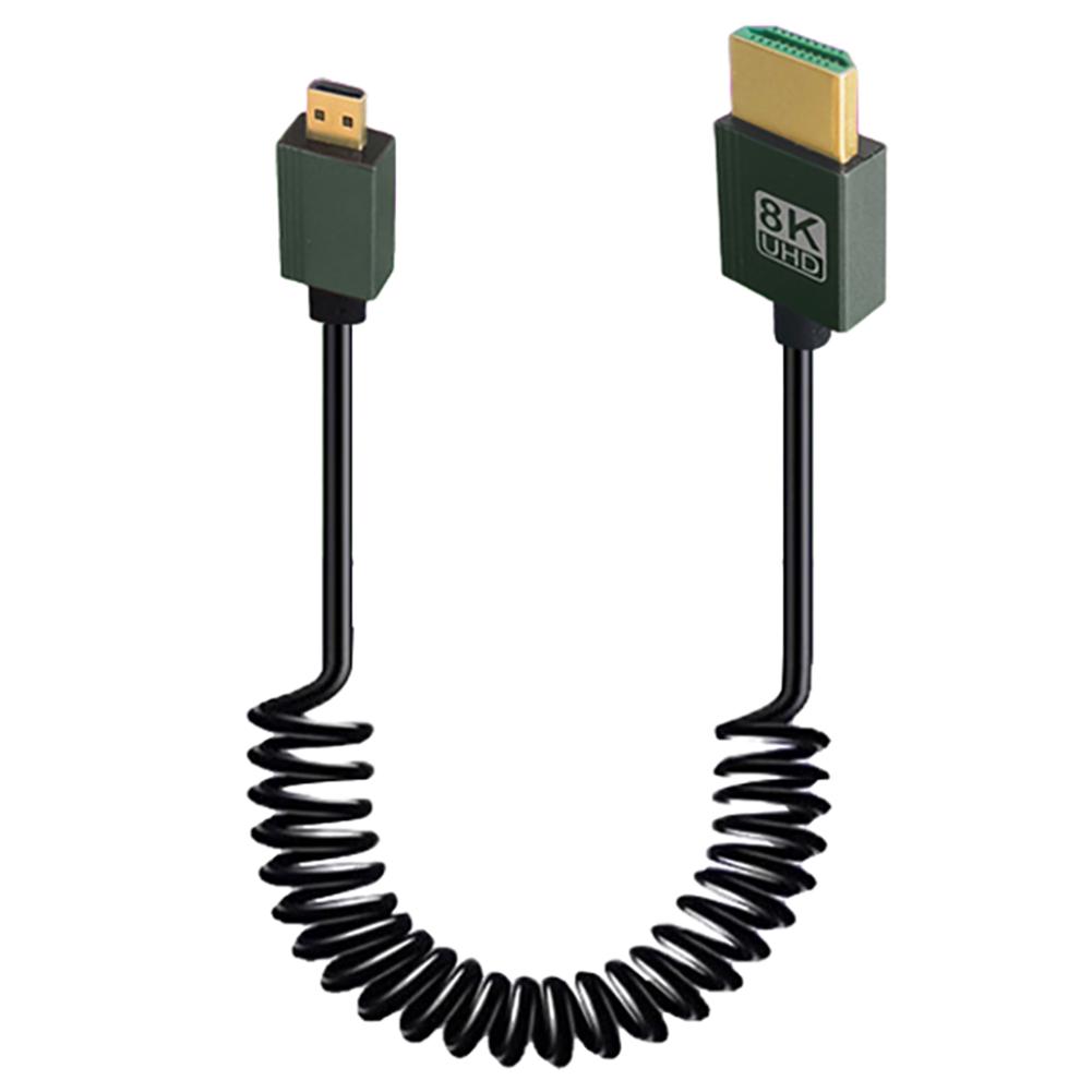 8K HDMI-Compatible To HDMI-Compatible Coiled Cable 48Gbps Extreme Thin HDMI-Compatible 2.1 Cable for Camera/PC/Monitor