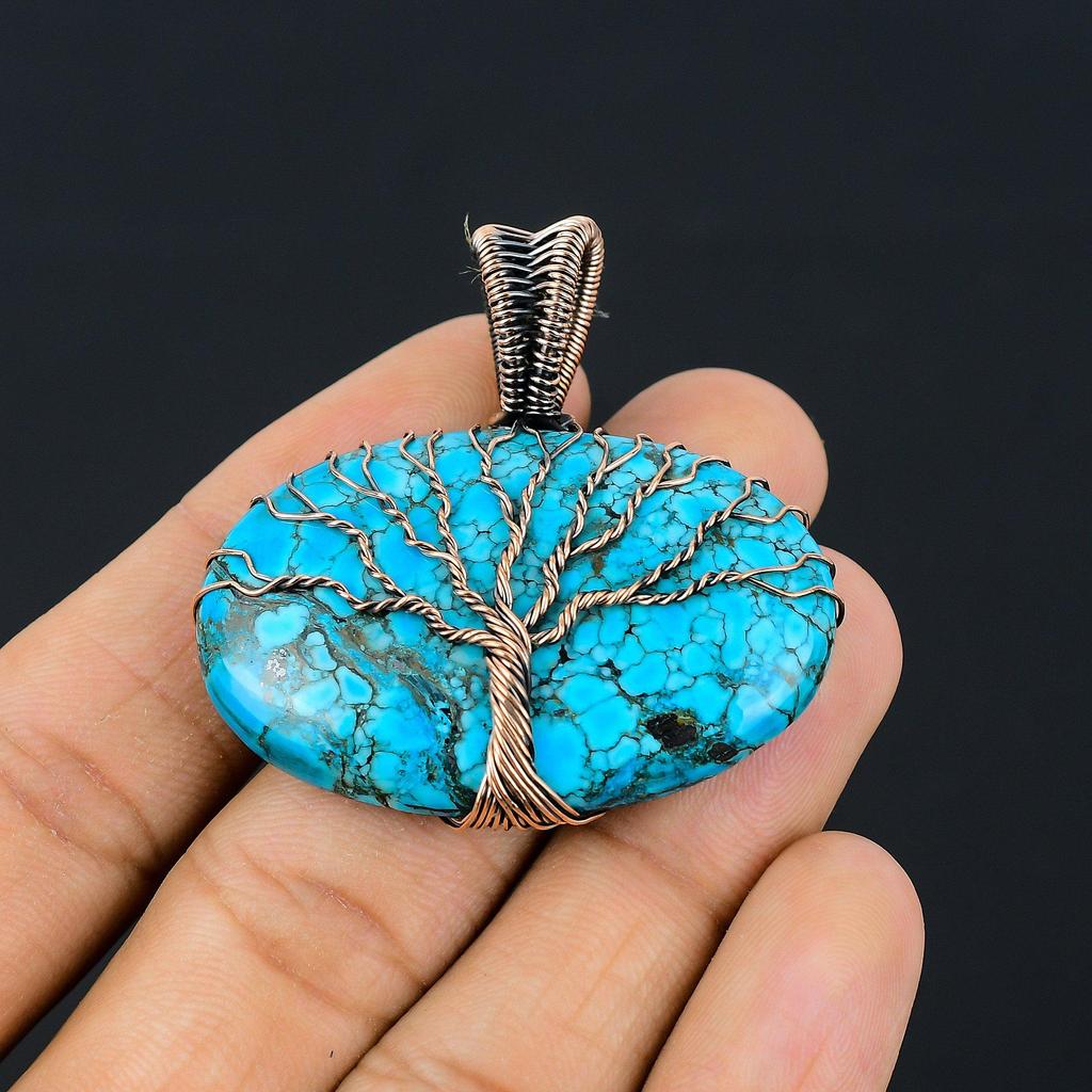 Древо Жизни Тибетский Бирюзовый Драгоценный Камень Медная Проволока Обруч Ручной Работы Подвеска Ювелирные Изделия Для Подарка