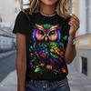 Fashion Women Owl Print T Shirt Funny Casual O-neck Short Sleeves T-shirt Summer Female Tee Shirt