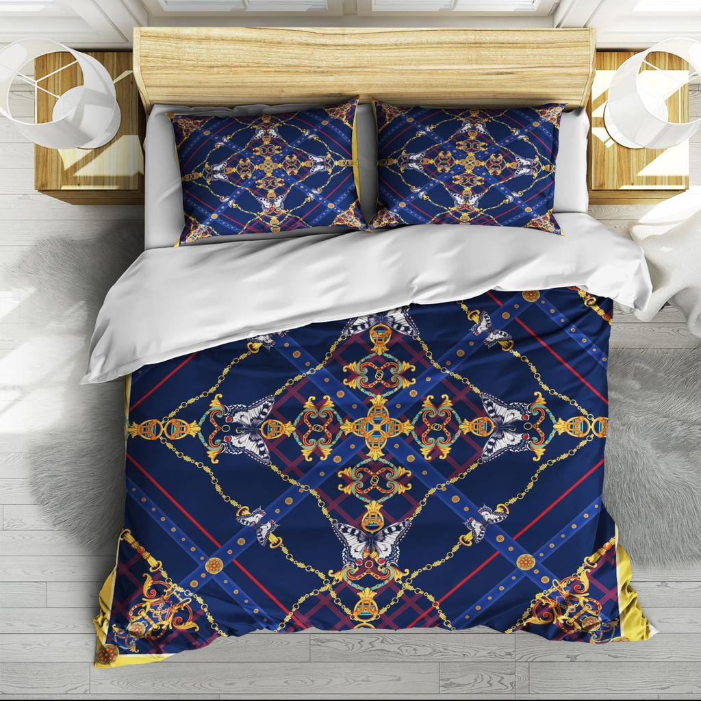 Digital Printing Three-Piece Set Retro Pattern Quilt Cover Sheets Can Be Determined