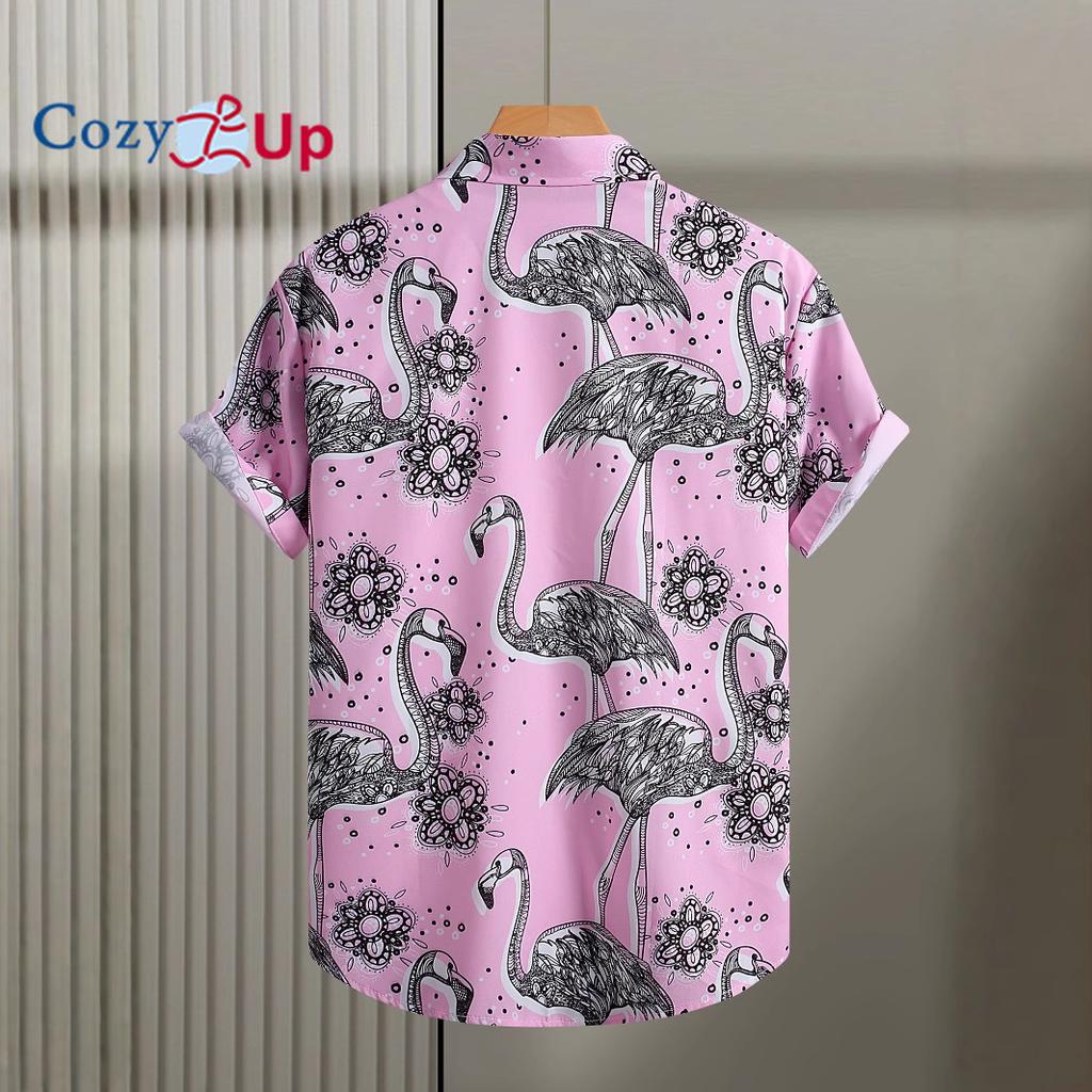 Мужская рубашка с коротким рукавом, розовая рубашка с фламинго для мужчин, повседневная мода, лето 2025, новая рубашка с цветочным принтом