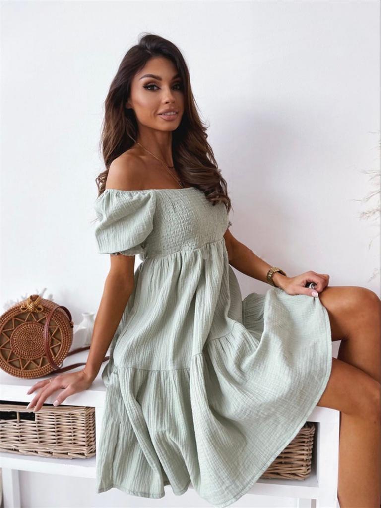 Off Shoulder Solid Color Dress Waist Hugging Elegant Strap Dress for Women Sleeveless Loose Dresses Causal Backless Dress