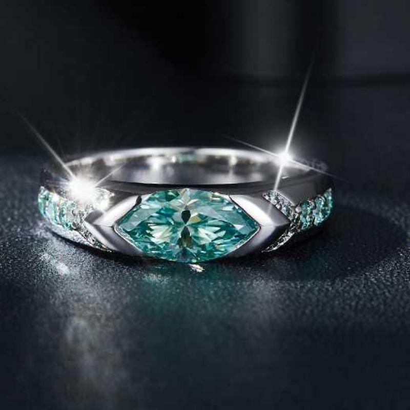 Сертифицированное GRA кольцо с муассанитом 5*10 мм, 1 карат, сине-зеленое, VVS1, лабораторное кольцо с бриллиантом для женщин, обручальное кольцо с обещанием помолвки
