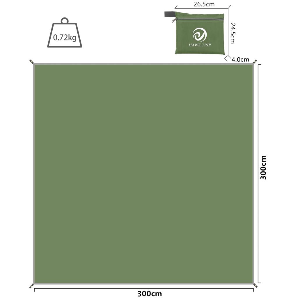 Палатка, навес, брезент, легкая сумка для хранения, в комплекте для кемпинга, скалолазания, пикника, пешего туризма (Зеленый, 300x300см)