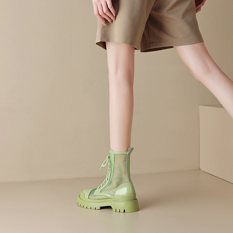 Krazing Pot Летние ботинки из овчины с круглым носком, модные ботильоны из воздушной сетки с заклепками и перекрестной завязкой