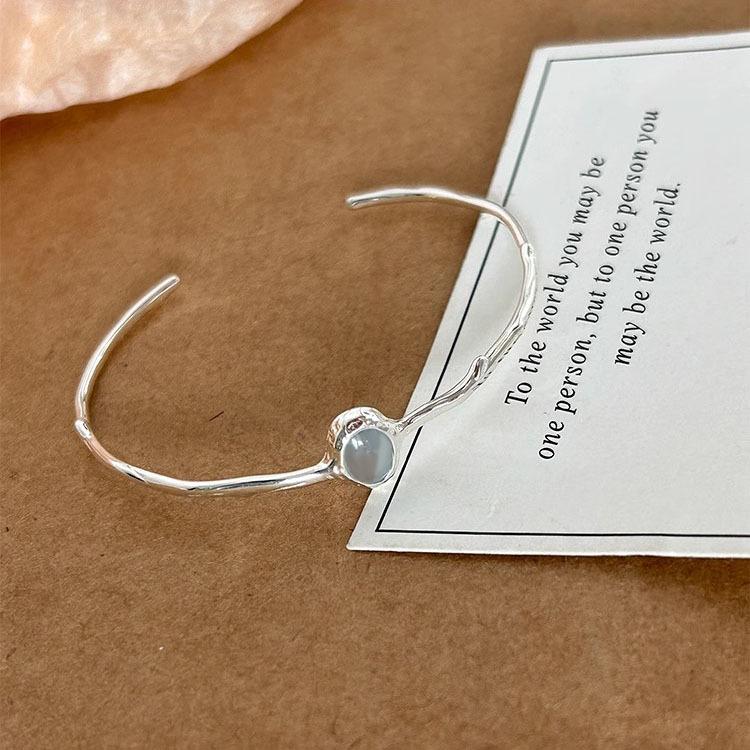 S925 Sterling Silver Aquamarine Irregular Bangle: Cool Minimalist Oval Bracelet for Women