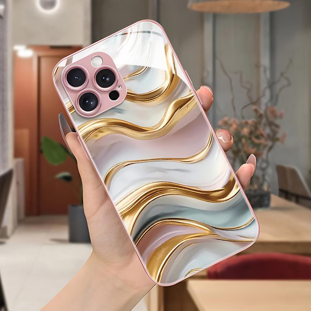 Применимо к iPhone17 светло-голубой мрамор с позолотой металлическая краска защитный чехол для мобильного телефона со всех сторон 13 мелких отверстий 16 стекло 15