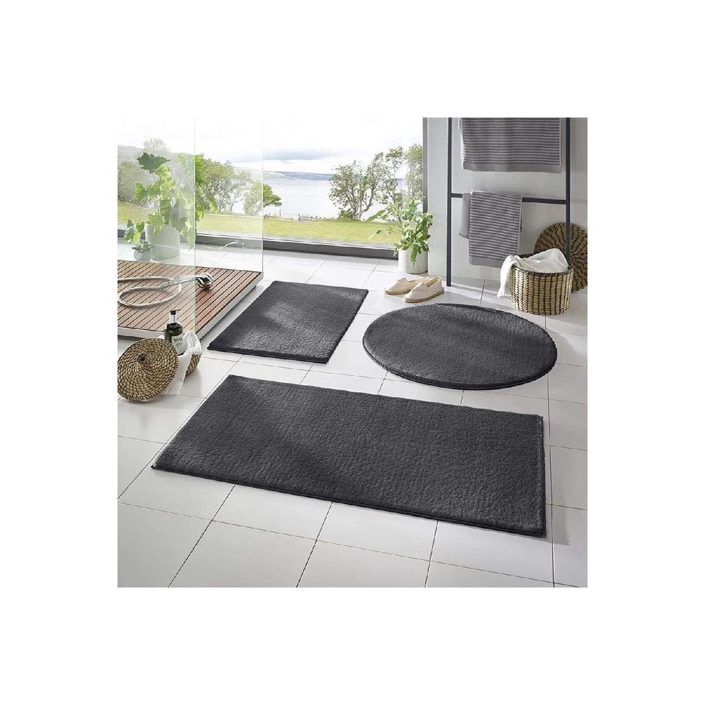 3-piece Bath Mat Carpet Plush Carpet Toilet Seat Set Beige 50x90-50x60--50x50(round)