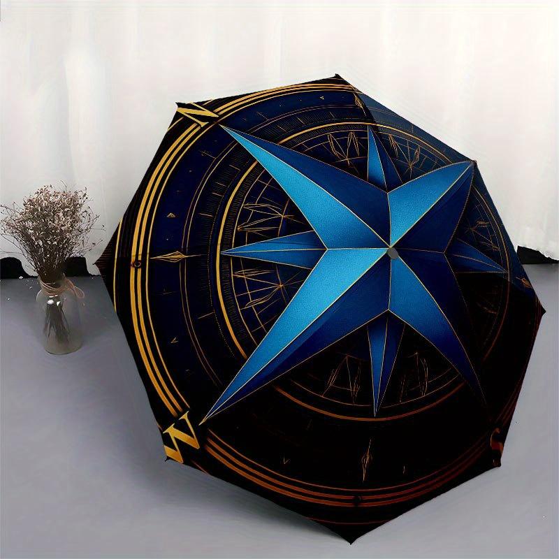 Navigate Your Journey: Compass Rose DesignUmbrella with Cute Design, Portable 3-Fold Compact Umbrella for Men & Women, Valentine's Day Mother's Day Ha