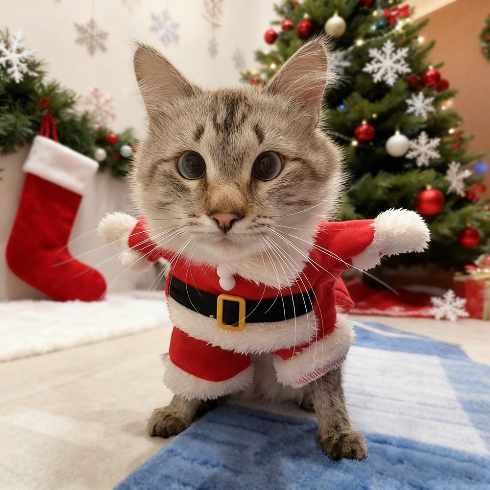 Рождественский костюм для питомца кошки для маленьких и средних кошек и собак, милый наряд Санта-Клауса для котенка, одежда для новогодней вечеринки, одежда для питомца