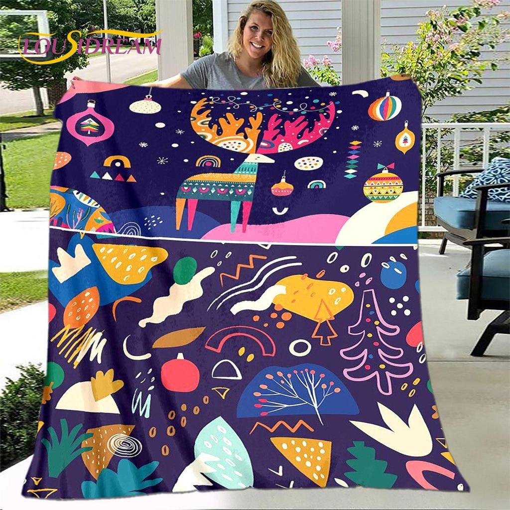 Одеяло с рисунком из мультфильма «С Рождеством и Новым годом», фланелевое одеяло, мягкое теплое одеяло для гостиной, спальни, кровати, дивана, подарок