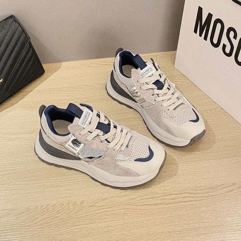 Корейская версия женской обуви «Четыре сезона», новый цветной блок, модные повседневные кроссовки на толстой подошве из сетки