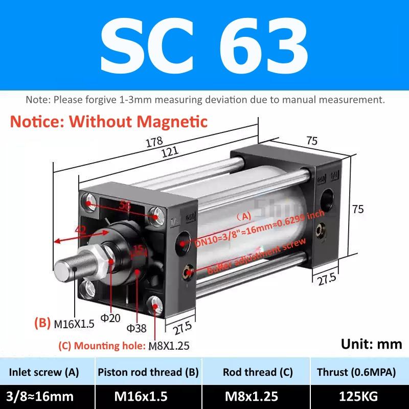 SC Standard Air Cylinder SC32/40/50/63mm Bore Small With Magnetic Pneumatic Cylinder Piston 25/50/75/100/150/200/250mm Stroke