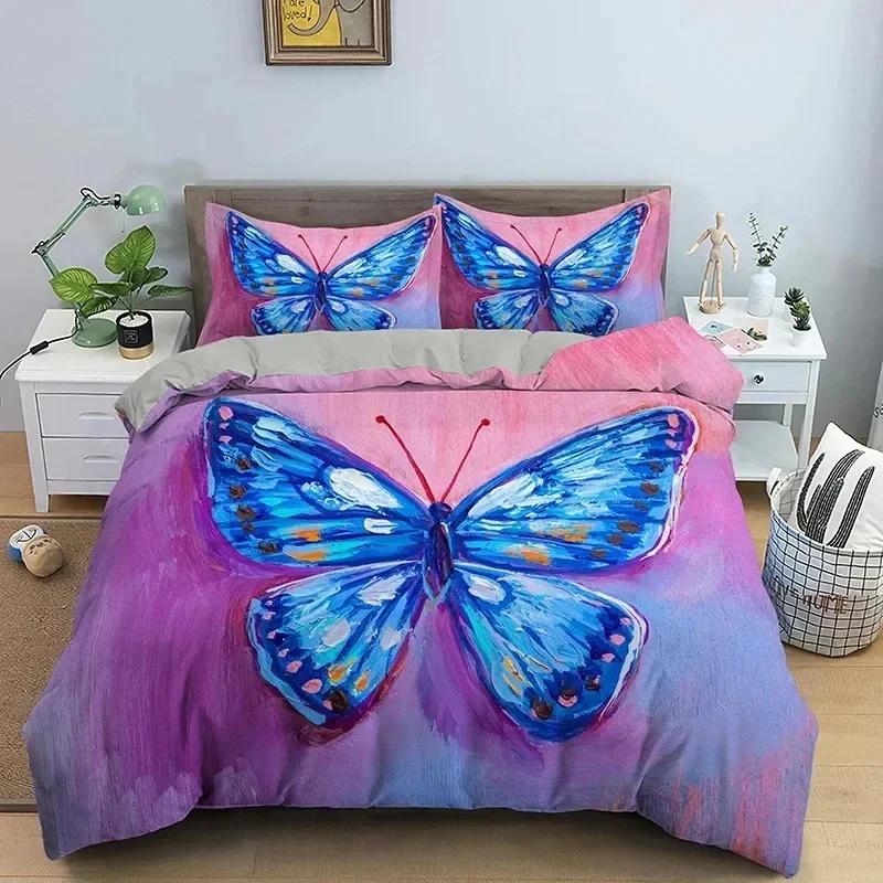 Пододеяльник с бабочками King Queen Size Комплект постельного белья с животными и цветами для подростков и взрослых Красивый цветочный полиэстеровый пододеяльник