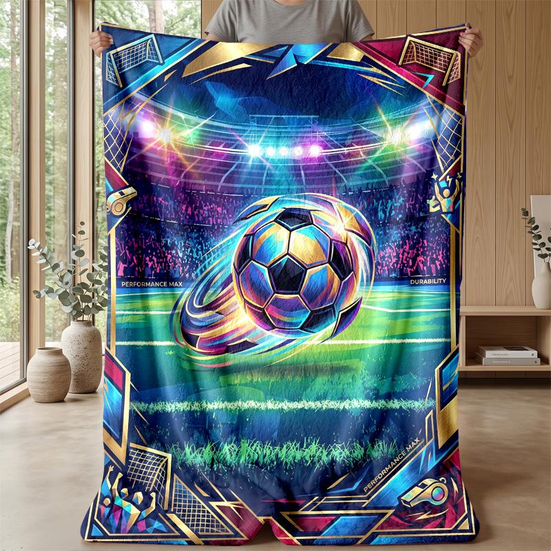 Soccer Ball in Stadium Theme blanket Lightweight Warm Flannel Blanket Decorative Throw Blanket for Home Decoration