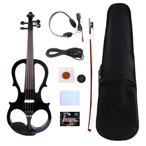 Vetimobato 16-inch Electric Viola - Practice Silent Viola Solid Wood Walnut, Maple Neck, Ebony Fittings, Metallic Coating, Includes Case, Bow, Headpho