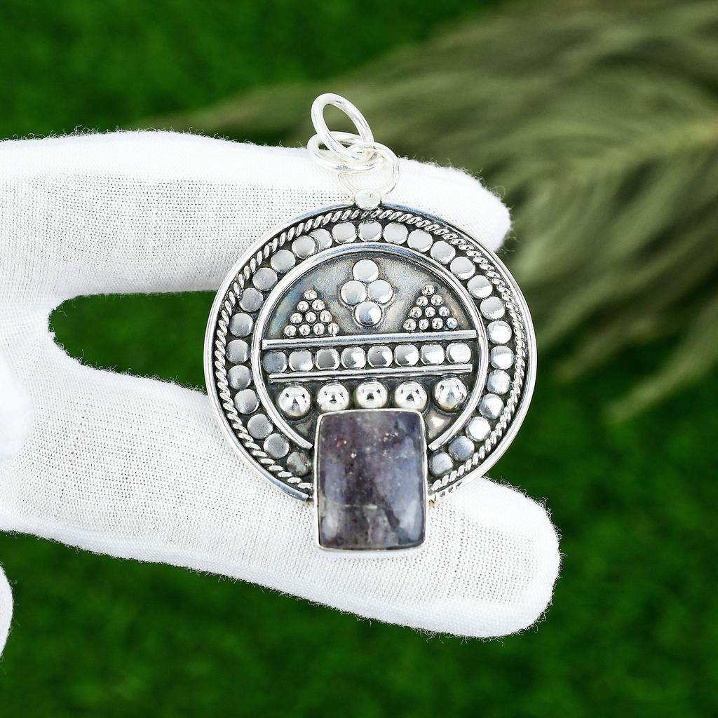 Memorial Day Sale 925 Sterling Silver Natural Iolite Sunstone Pendant Jewelry