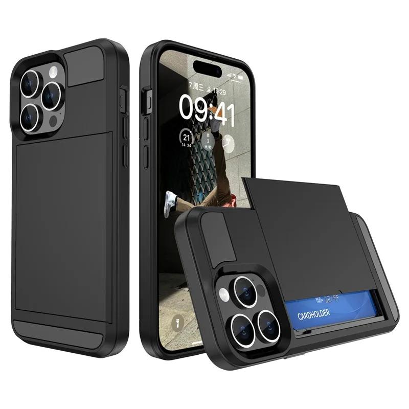 Чехол для телефона для IPhone 17 Air 16E 16 15 14 Plus 13 12 11 Pro Max Кошелек с отделением для карт Выдвижной карман Защитная крышка